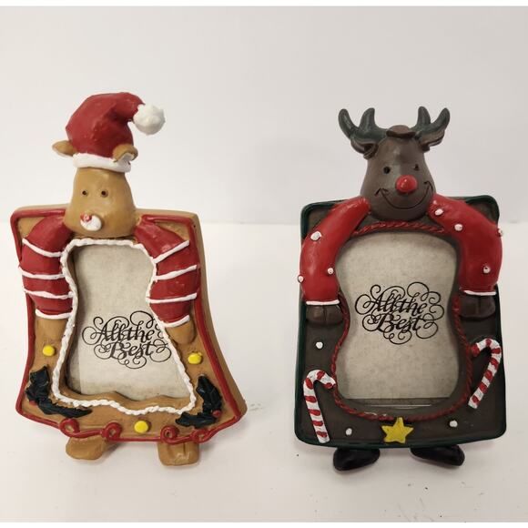 Lot of 7 Vintage Christmas Photo Frames Holiday Decor Snowman Bear Reindeer Tree - Picture 8 of 9